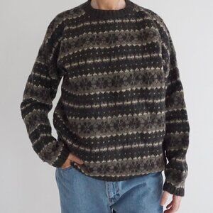 Vintage Outfitters Brown Grey Fair Isle Stripe Wool Sweater Eclectic Grandpa L